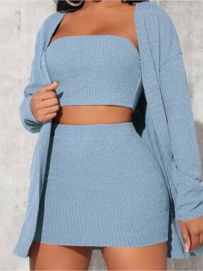 Light Blue Ribbed Mini Skirt - Women's Knit Skirt